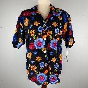 NWT Impressions Rayon Floral Button Down Shirt Size M
